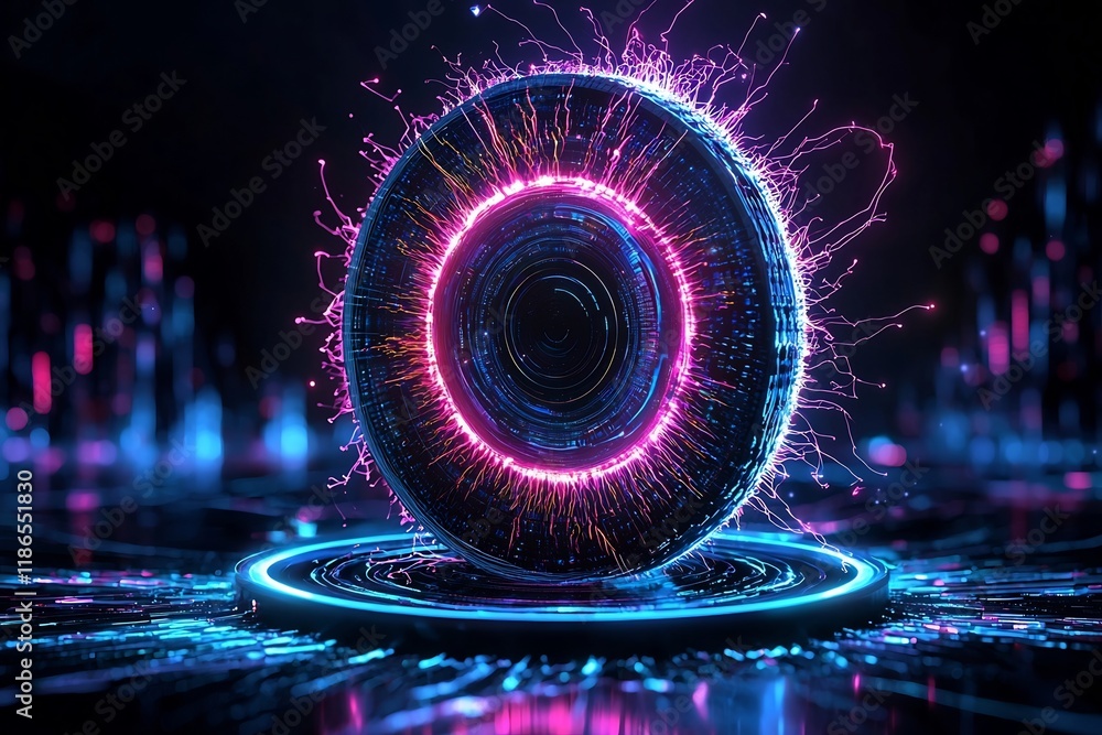 Poster radiant digital surge a captivating display of pulsing kaleidoscopic quantum phenomena within an ava