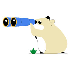 No Results Found With Hamster Holding Binoculars In Flat Vector Illustration Symbolizing Search And Empty State UI Concept, Isolated On White Background.