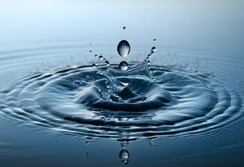 Serene Water Drop Impact: Tranquil Blue Ripples and Splash