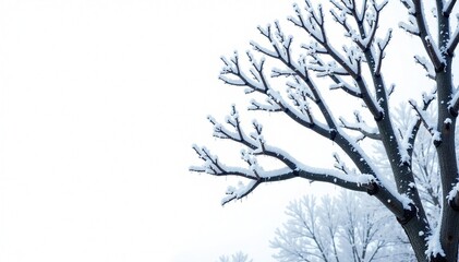 Obraz premium Frozen black tree branches against white background, bare, wood, tree limbs