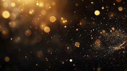 Obraz premium Golden dust shimmering bokeh. Glowing gold glitter particles abstract background, warn festive overlay