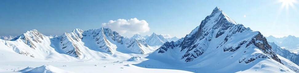 Fototapeta premium Frosty mountain peak with snowdrifts and icy ridges, mountains, frost