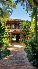 Fototapeta premium Caribbean style mansion with copy space vertically 9:16