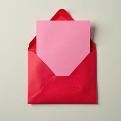 Pink background with copy space in red envelope, copy space, paper object, colorful item