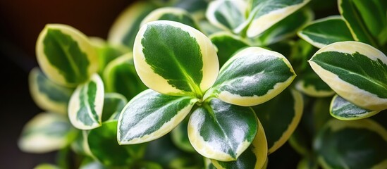 Obraz premium Variegated Jade Plant displaying lush fleshy leaves with creamy white and yellow edges ideal for home and office decor.