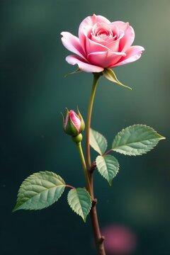 A solitary rose-like bloom appears at the end of a slender vine, serene, pink flowers