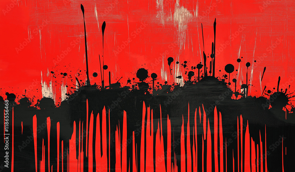 Poster abstract red and black gradient background with textured brush strokes on the left and solid red on 