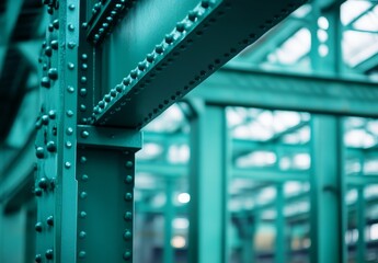 Fototapeta premium Teal Metal Beams Interlocking in Industrial Structure