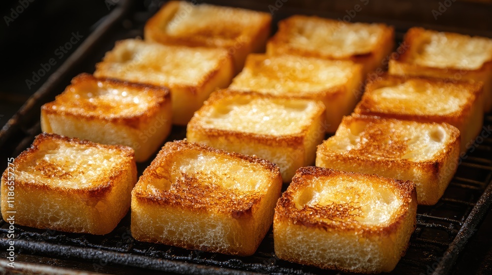 Poster toasted sliced bread with crispy texture freshly baked in a rustic bakery setting