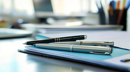 Elegant Office Planner with Stylish Pens on a Modern Desk in a Bright Workspace