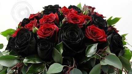 Obraz premium Exquisite black and red rose arrangement showcasing timeless elegance and beauty in floral design.