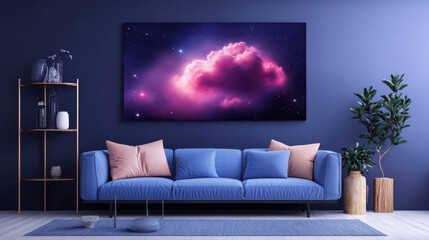 Cosmic Dreamscape Canvas Art in Modern Living Room 