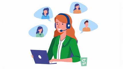 Female Customer Service Agent Talking to Clients Online