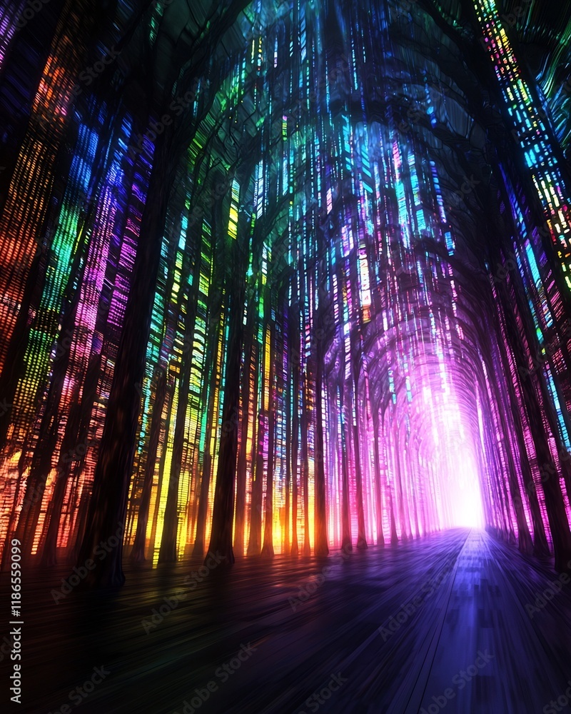 Poster luminous urban symphony of kinetic data visualizations and prismatic architectural patterns a transc