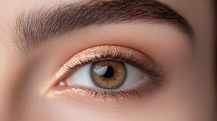 Obraz premium Close-up of a Human Eye with Gold Glitter Eyeshadow