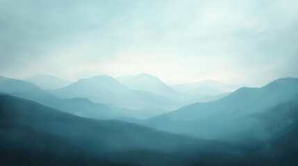 Obraz premium Misty blue peaks of the Smoky Mountains layered in the distance under a serene hazy sky creating a tranquil natural landscape scene.