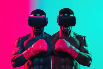 Virtual Reality Boxer Training with Neon Colors and Digital Background