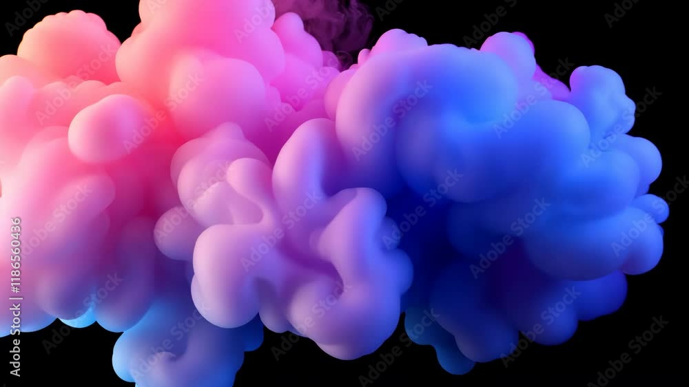 Poster vibrant cloud of pink and blue smoke swirls against black background creating dynamic and colorful a