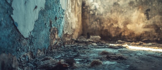 Toxic mold growth in a damp corner of a water damaged building emphasizing the necessity for urgent remediation and repair actions