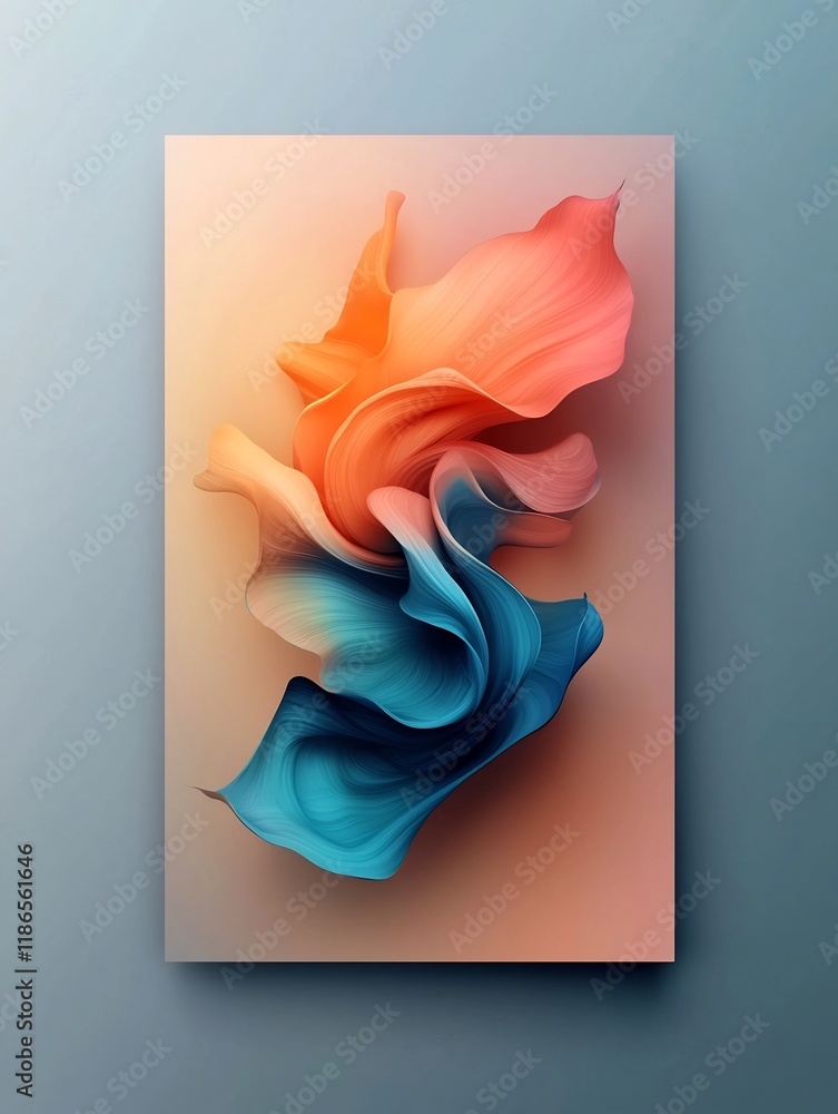 Poster mesmerizing fluid abstract background with iridescent wavy shapes in a dreamlike surrealist inspired
