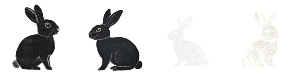 and Minimalist Black and White Rabbit Silhouettes or Outlines  Set of Cute Bunny or Hare in Various Poses and Perspectives for Graphic Design Branding or Nature Concepts