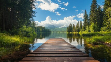 Fototapeta premium Nature Escape for Stress Relief with Serene Lake and Scenic Landscapes ideal for Relaxation and Mindfulness Practices