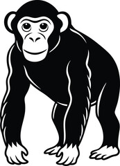 Chimpanzee silhouette vector illustration, chimpanzee line art vector