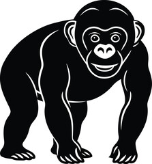 Chimpanzee silhouette vector illustration, chimpanzee line art vector