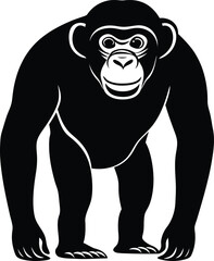 Chimpanzee silhouette vector illustration, chimpanzee line art vector