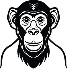 Chimpanzee silhouette vector illustration, chimpanzee line art vector