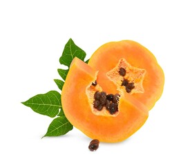 ripe papaya fruit with seeds isolated on white background. full depth of field