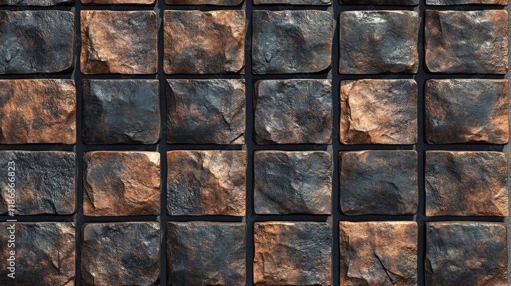 Poster seamless texture of weathered square stone tiles in earthy tones ideal for backgrounds and architect