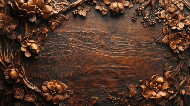 Elegant sono keling wood background adorned with intricate floral carvings and rich texture creating a warm and inviting atmosphere