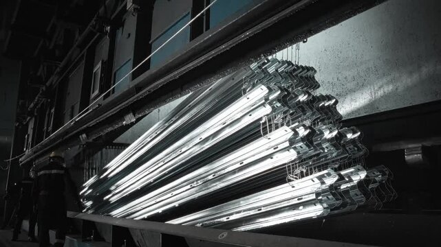 Galvanizing process of large metal products in a bath. Protection against corrosion of steel parts.