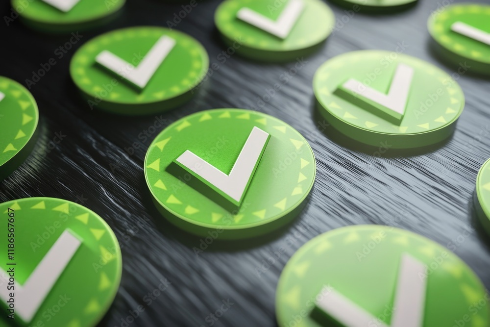 Poster a close-up shot of several green buttons with varying shapes and sizes