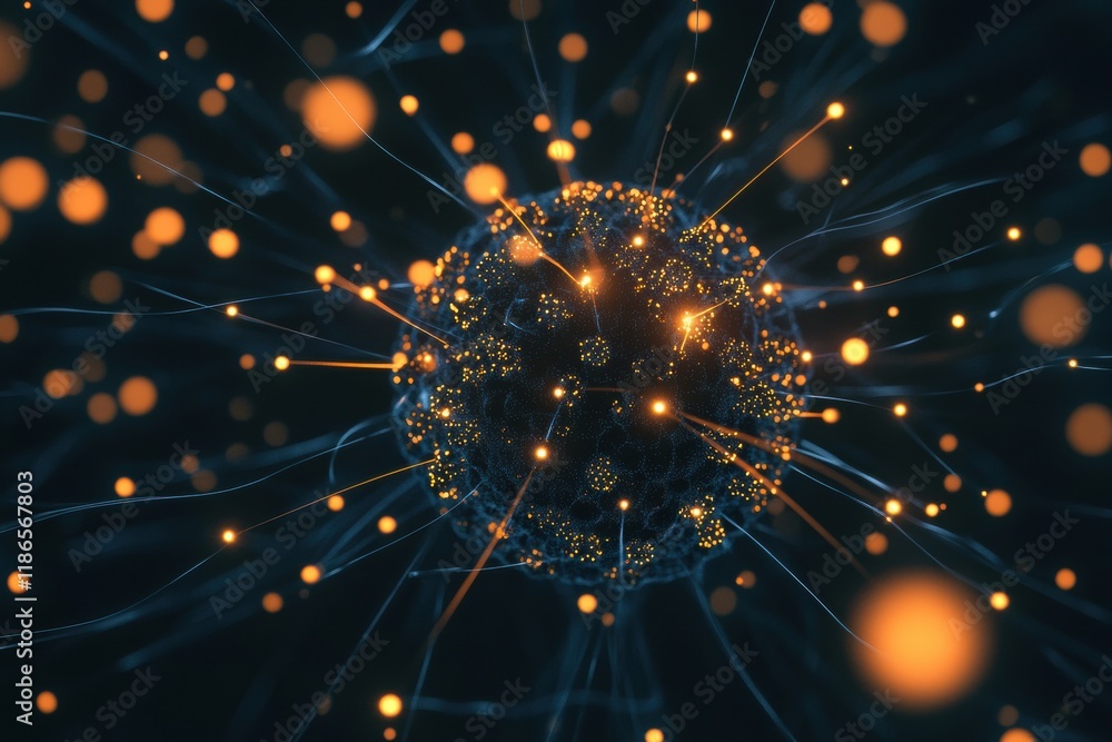 Fototapete Detailed 3D visualization reveals intricate structure of a virus with glowing details and molecular features. Generative AI