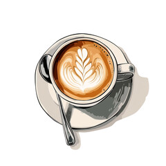 Untitled design - Cup of coffee with a spoon, vector illustration on a white background. Cappuccino, latte art, and foam, created in Adobe Illustrator, vectorized, in a clipart style png