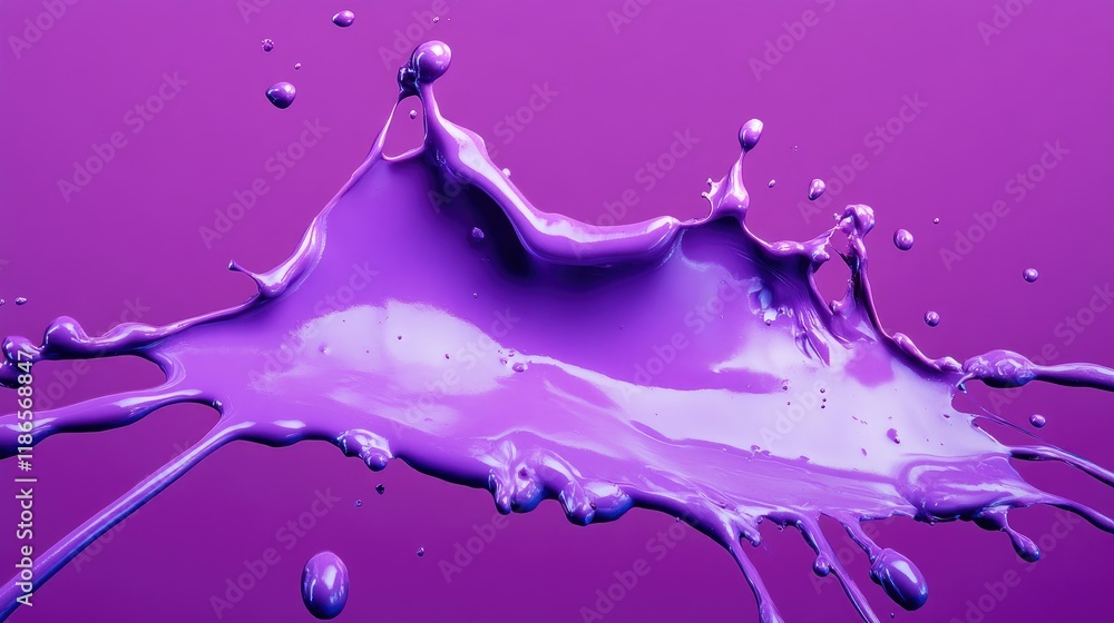 Poster Vibrant violet paint splash creating dynamic motion against a smooth purple background for artistic and creative designs.