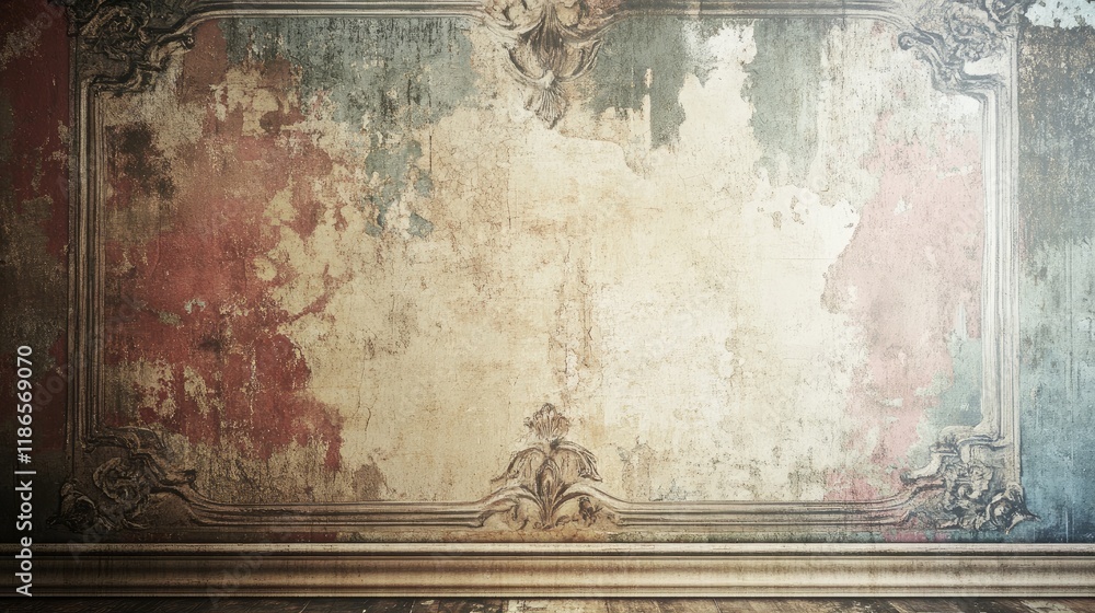 Poster vintage distressed wall texture with ornate framing ideal for artistic backgrounds or retro design p