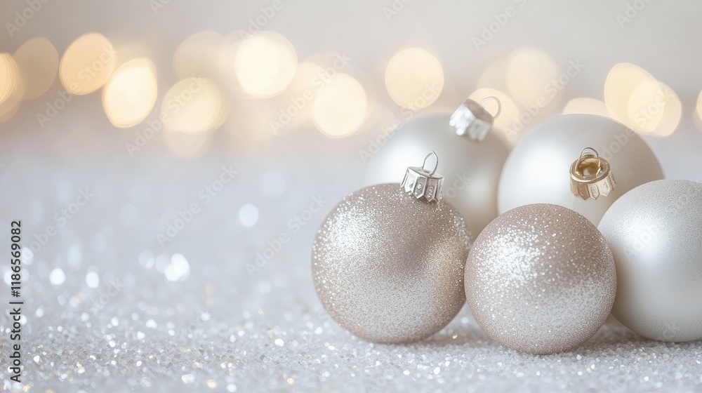 Poster elegant white sparkling background with blurred spheres for seasonal invitations and greeting cards 