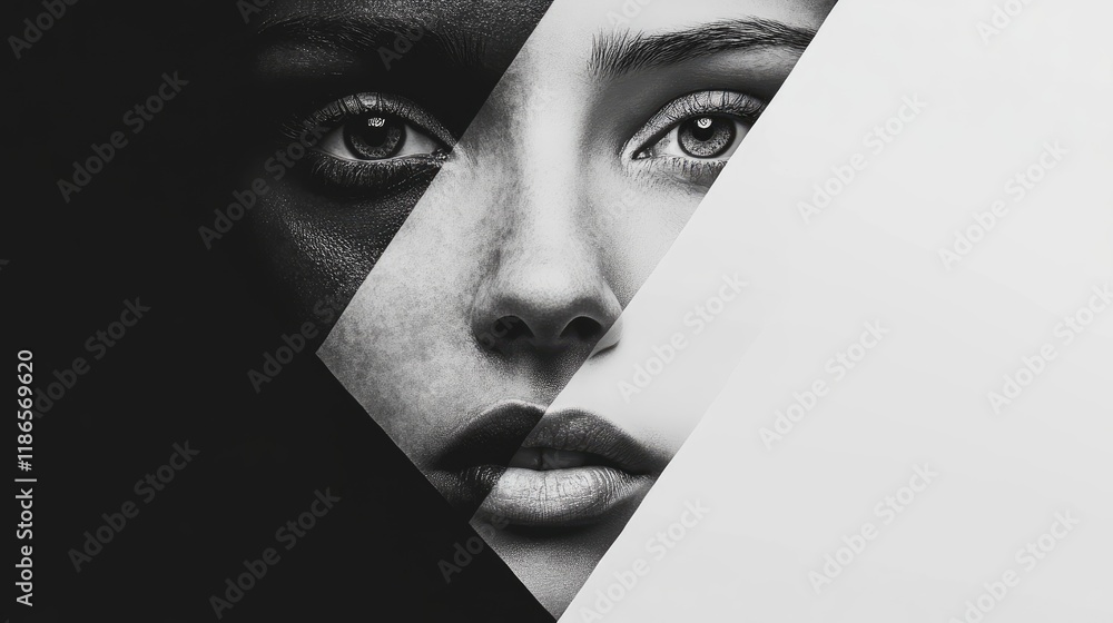 Poster monochrome portraits exploring identity through visual contrast and dissonance