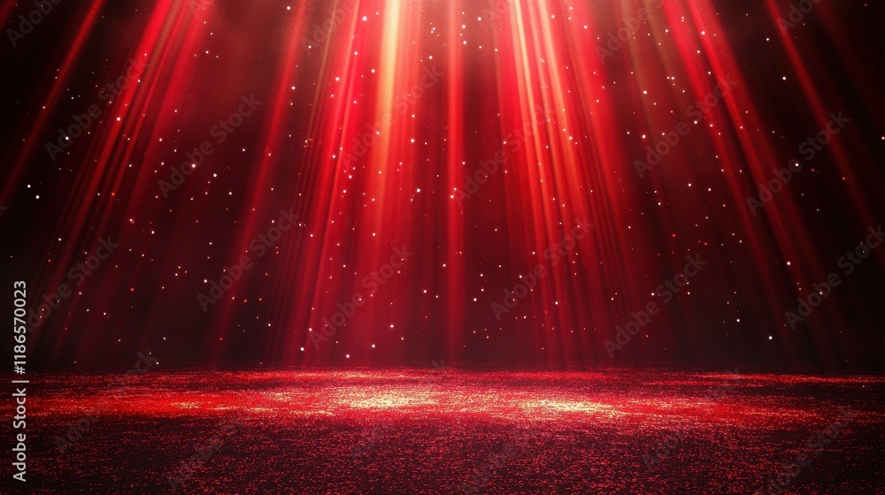 Aufkleber a dramatic display of red light rays with floating particles, creating an atmospheric effect.
