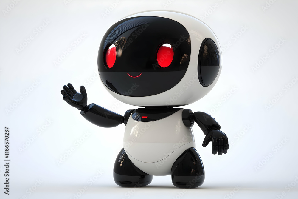 Poster adorable cartoon robot waving hello: a whimsical 3d rendering of a friendly ai character