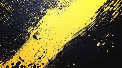 Abstract black and yellow paint strokes background.