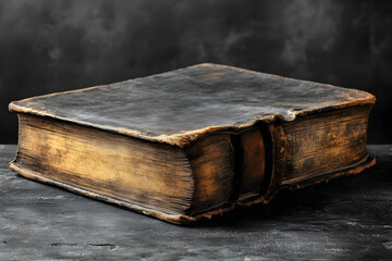 Aged Leather-Bound Book on Dark Background: A Study in Texture and History