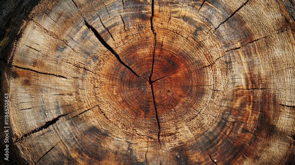 Poster aged wooden tree ring texture showcasing natural patterns and rich earthy tones ideal for rustic des