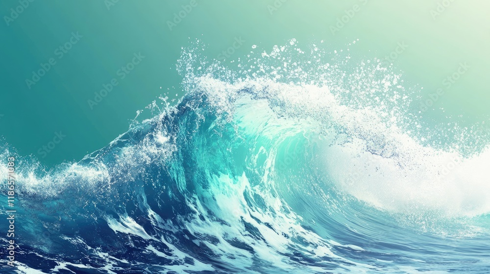 Poster turquoise ocean wave background with dynamic flowing texture and distortion effects for design and c
