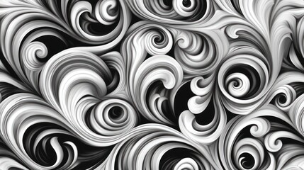 Abstract swirling black and white pattern.