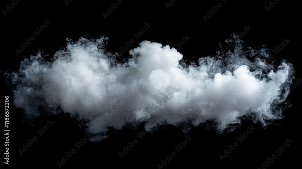 Poster fluffy white smoke cloud swirling against a deep black background creating a dramatic and ethereal a