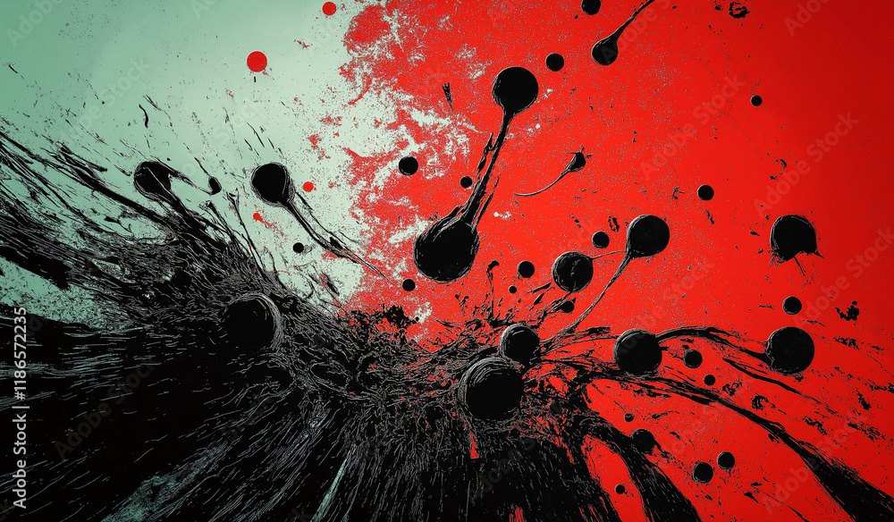 Poster abstract red and black gradient background with textured brush strokes on the left and solid red on 